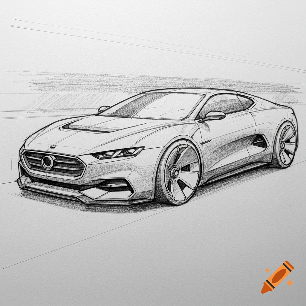 Pencil sketch of a modern car concept