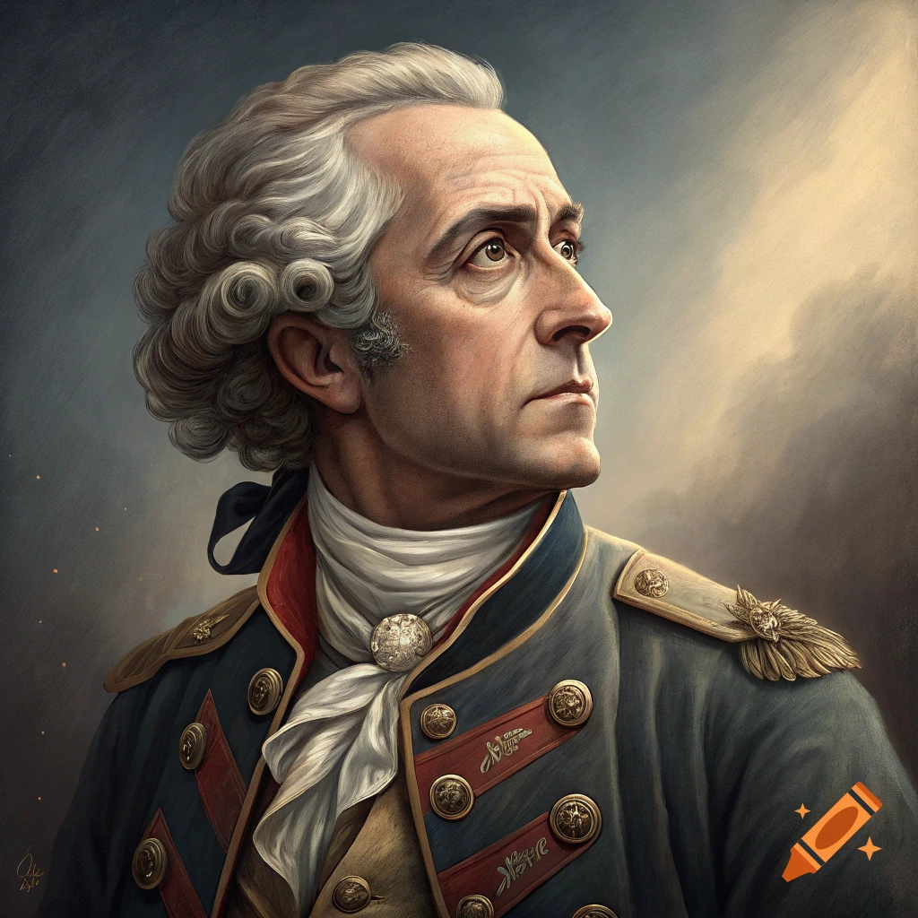 Portrait of a man in a historical military uniform looking to the side, painterly style.