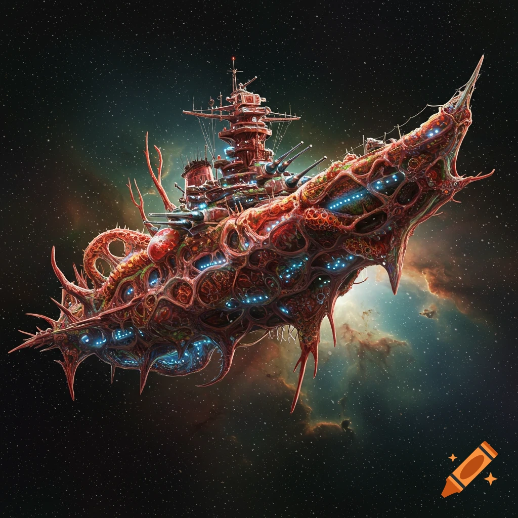 A bio-organic battleship in space
