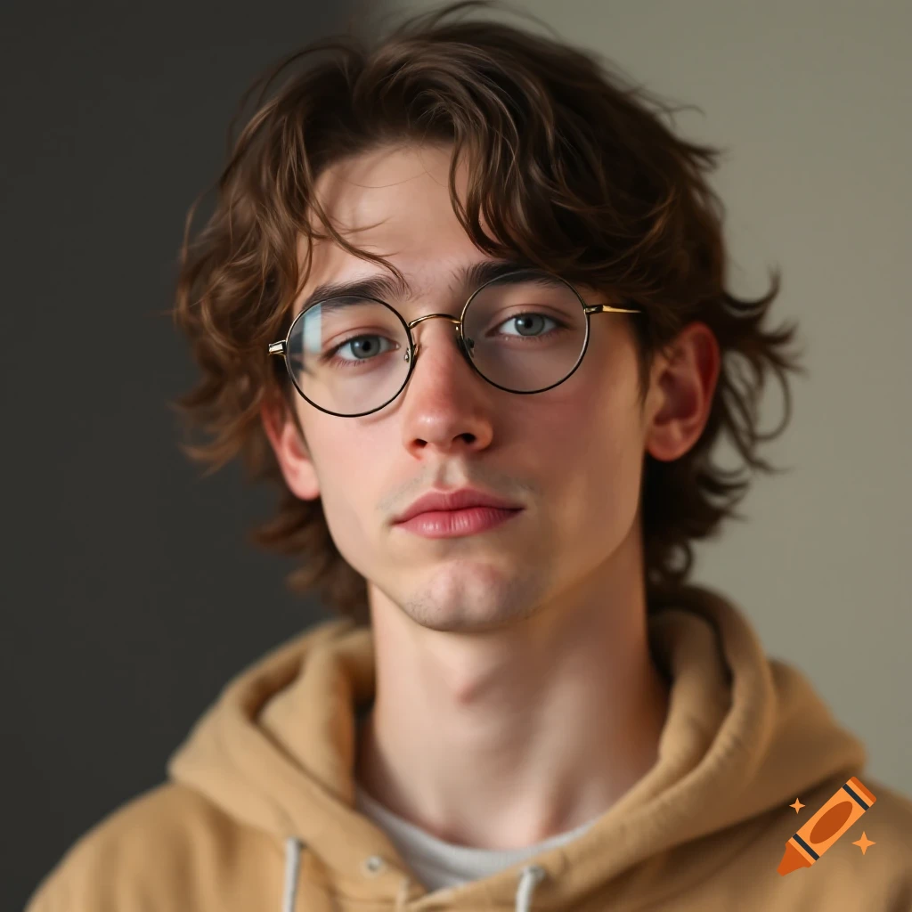 Portrait of a young man with glasses and a tan hoodie.