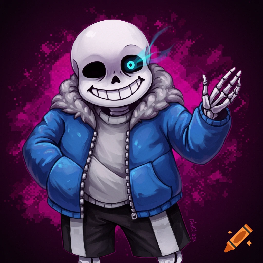 Sans from Undertale smiling and waving