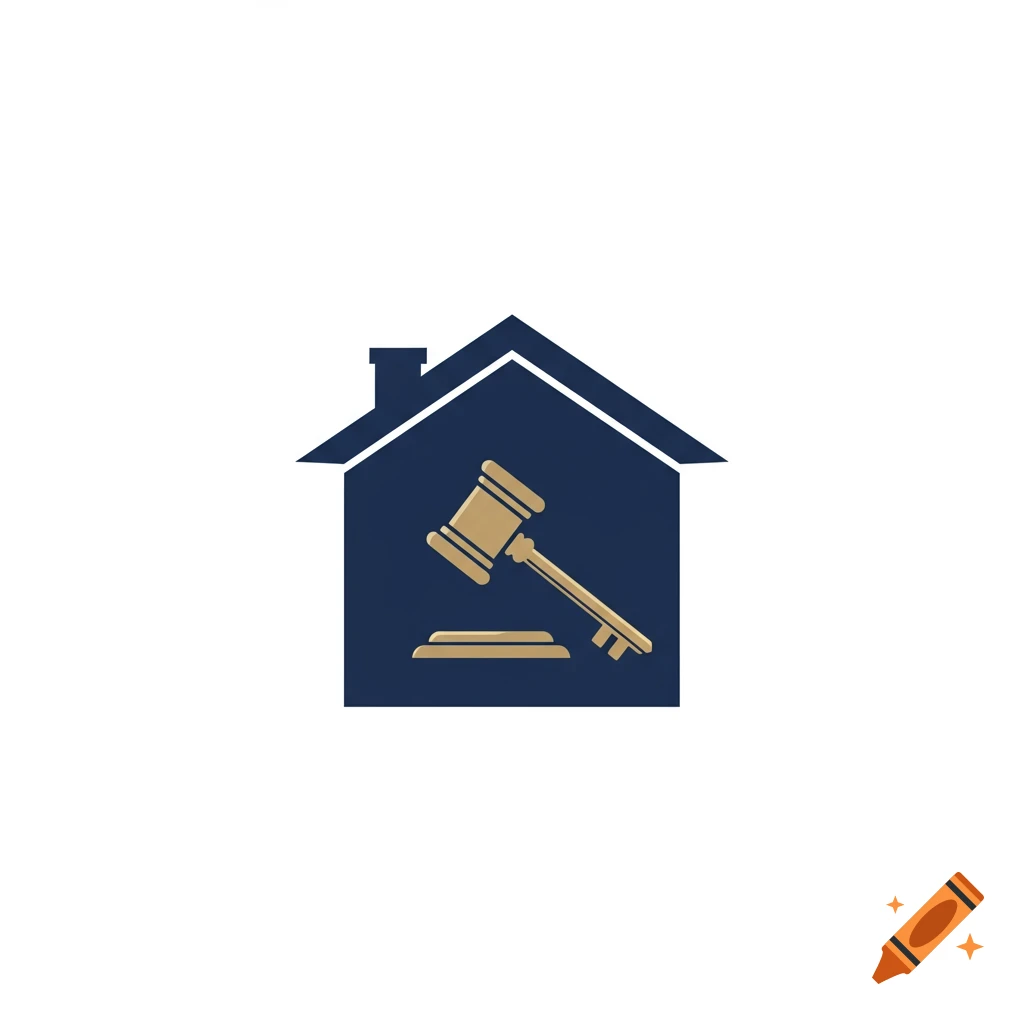 Logo of a blue house with a golden gavel and key crossed inside.