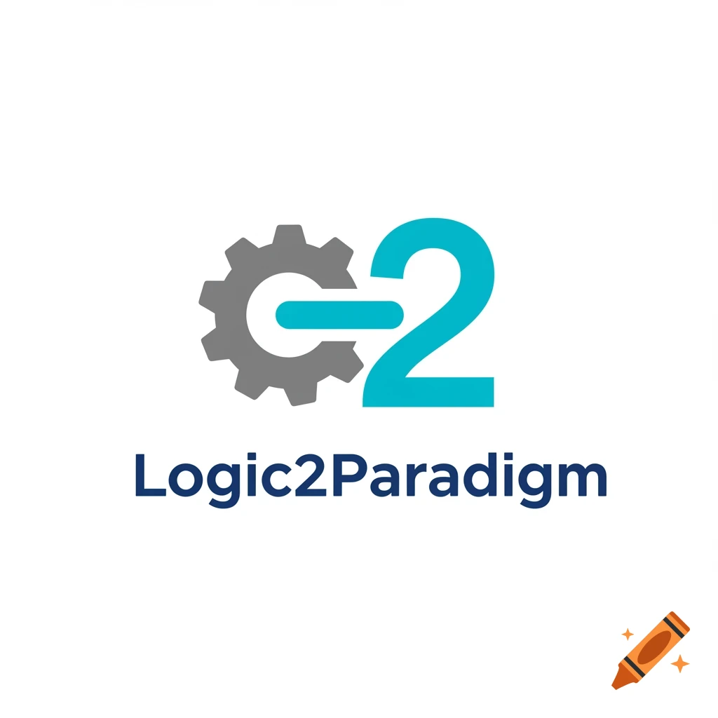 Logo with gray gear and blue number 2 icon, text 'Logic2Paradigm' below.