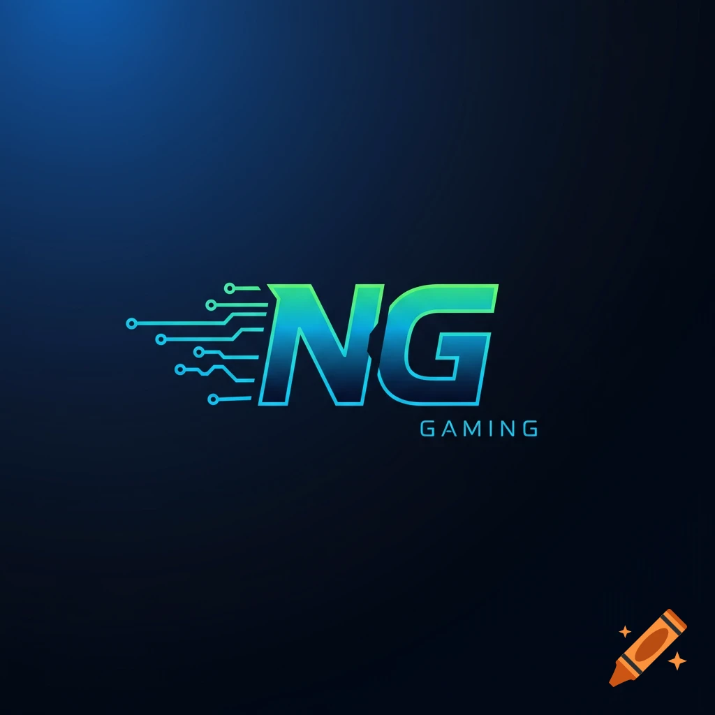 Logo with gradient blue-green text 'NG' connected to a circuit board design, and smaller text 'GAMING' below.
