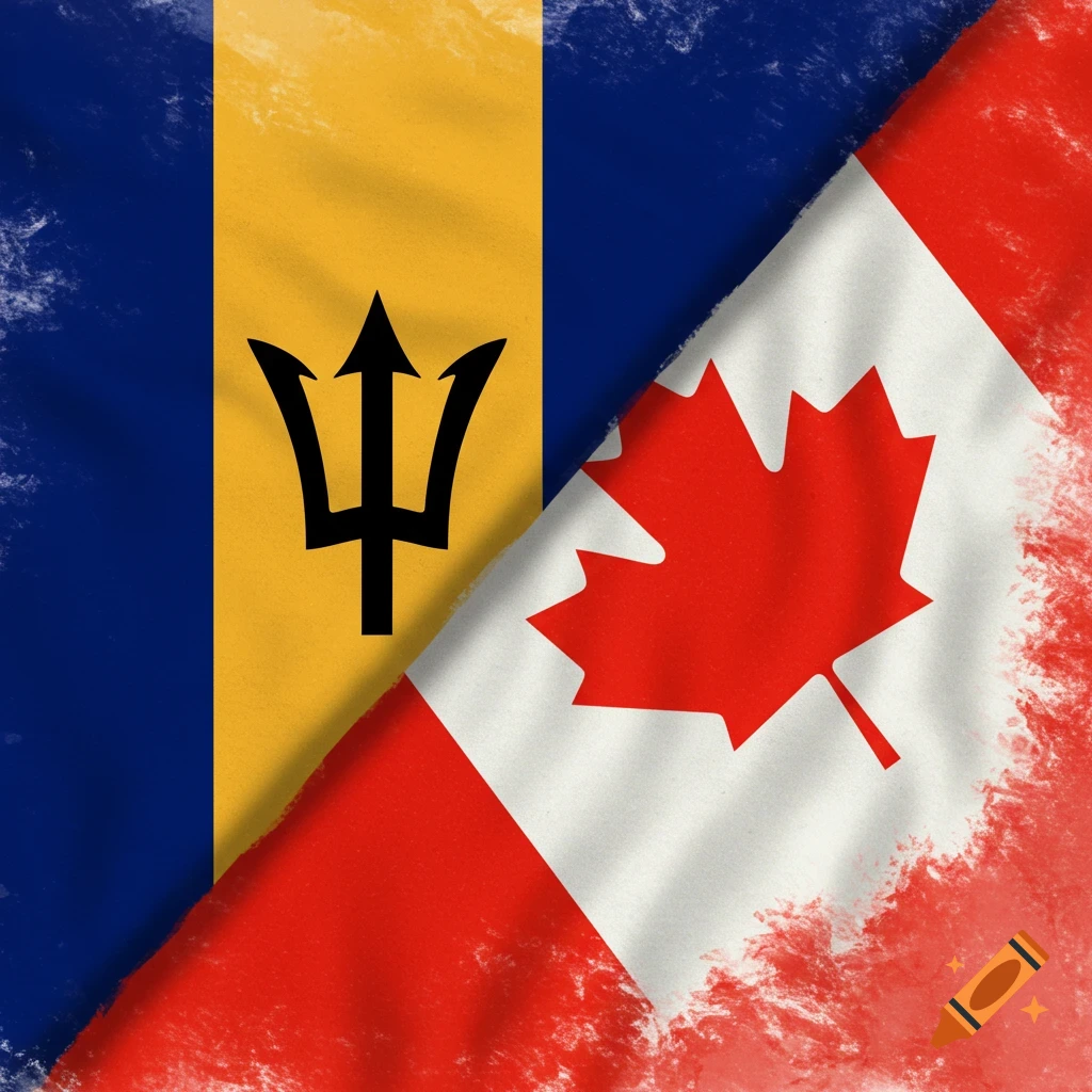 Barbados flag and Canadian flag