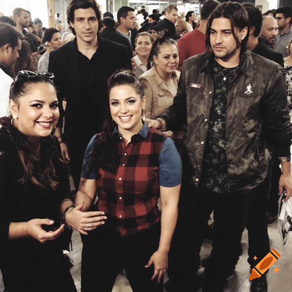 Four people smile for a photo in a crowd.