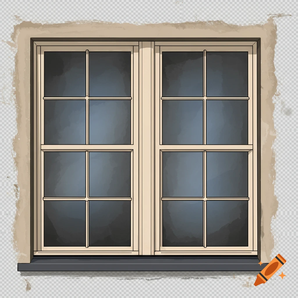 A symmetrical double-hung window.