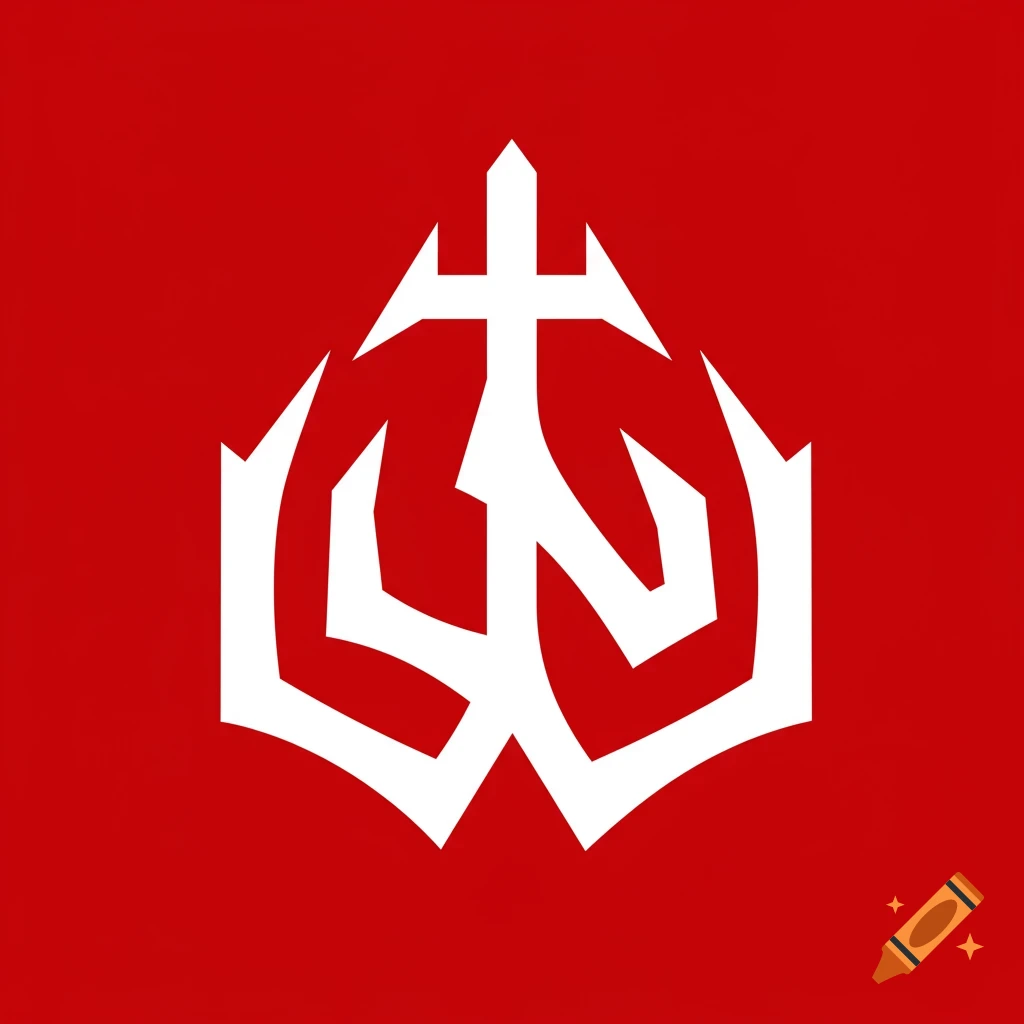 Red flag with a white stylized symbol