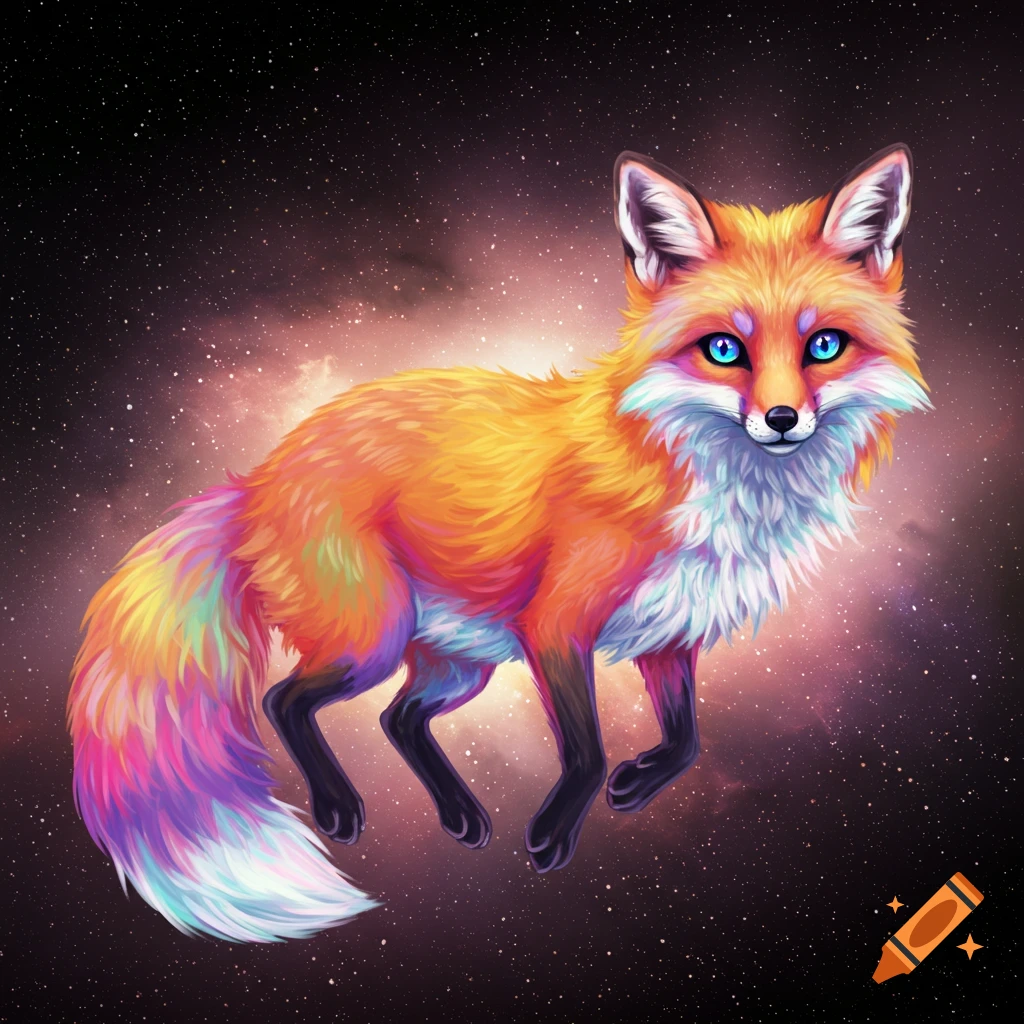 Colorful fox in outer space