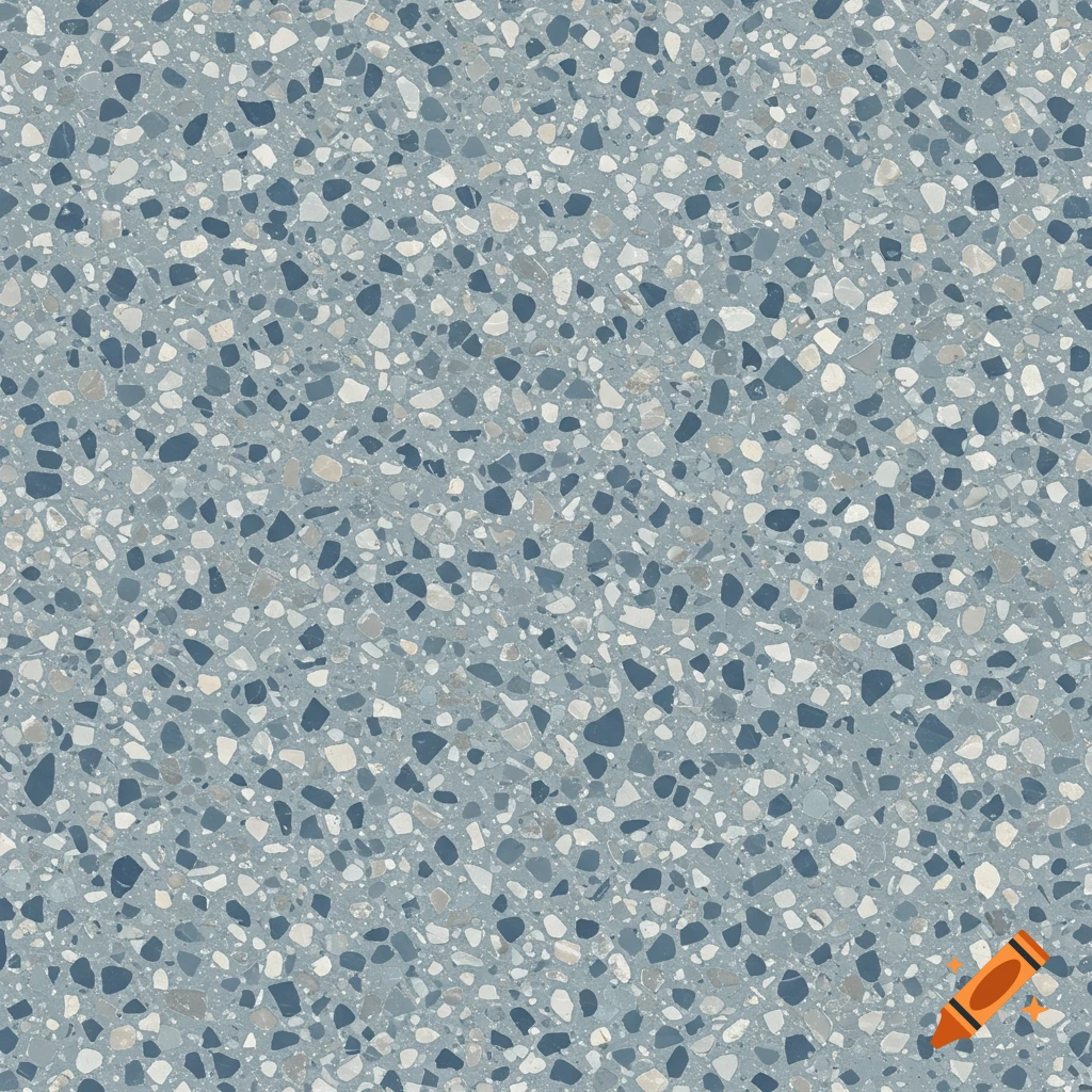 A seamless texture pattern of blue terrazzo with various colored chips.