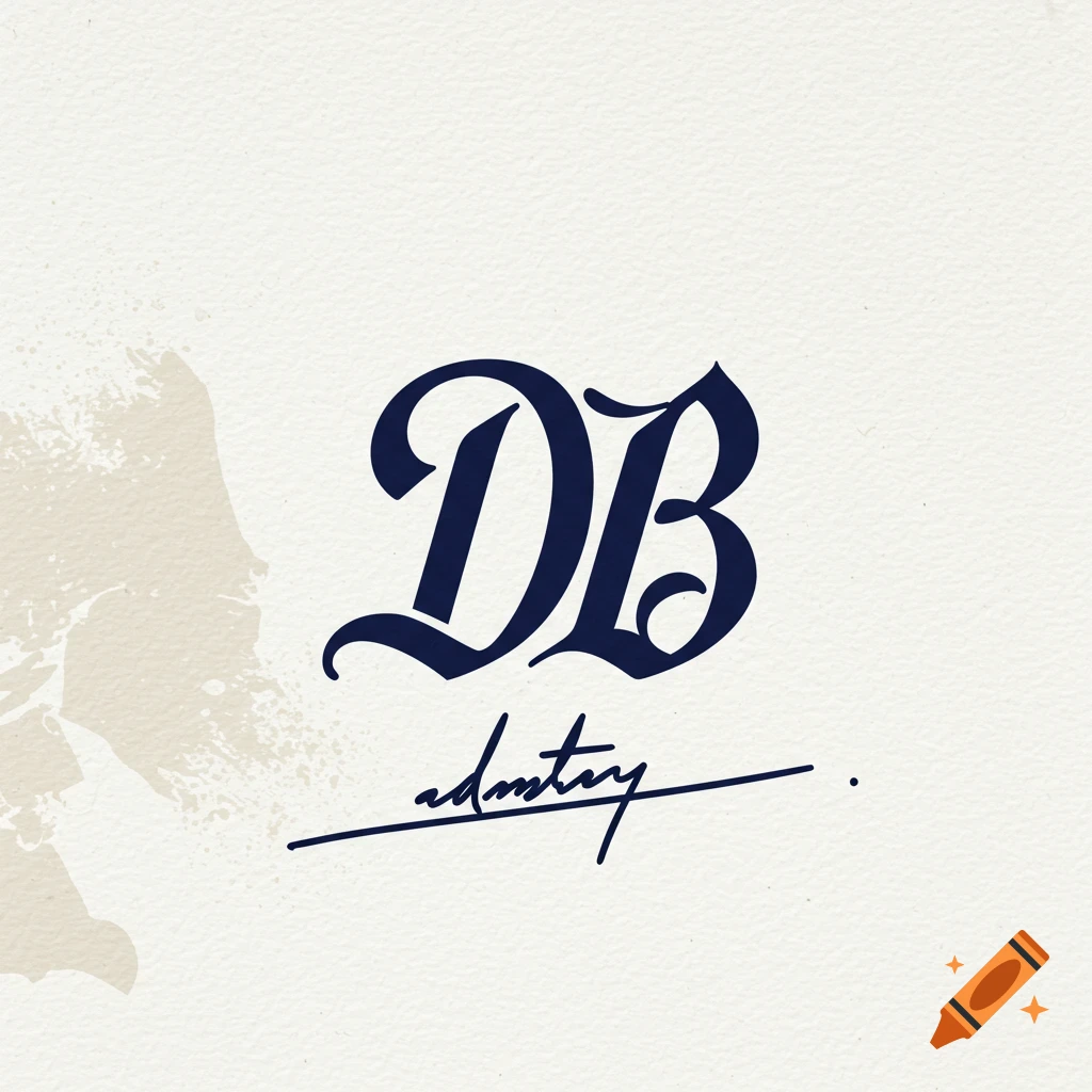 Dark blue calligraphic logo featuring the letters DB above a script signature on a textured background.
