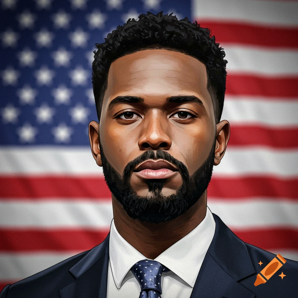 Portrait of a man in a suit against an American flag