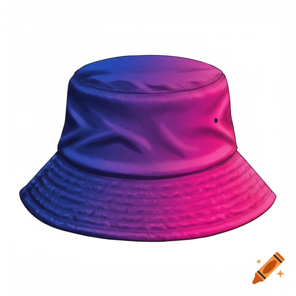 A bucket hat with a blue and pink gradient.