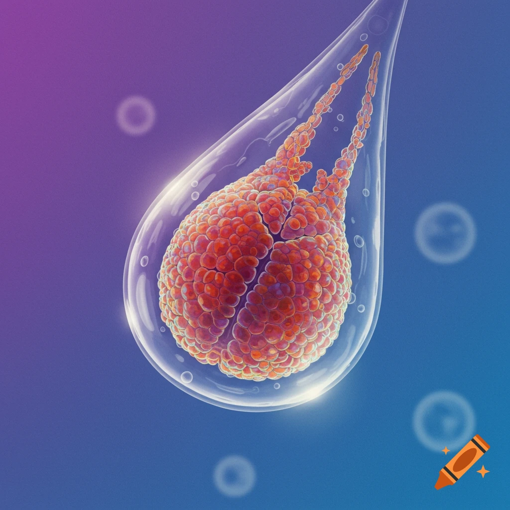 A drop containing microscopic organic material.