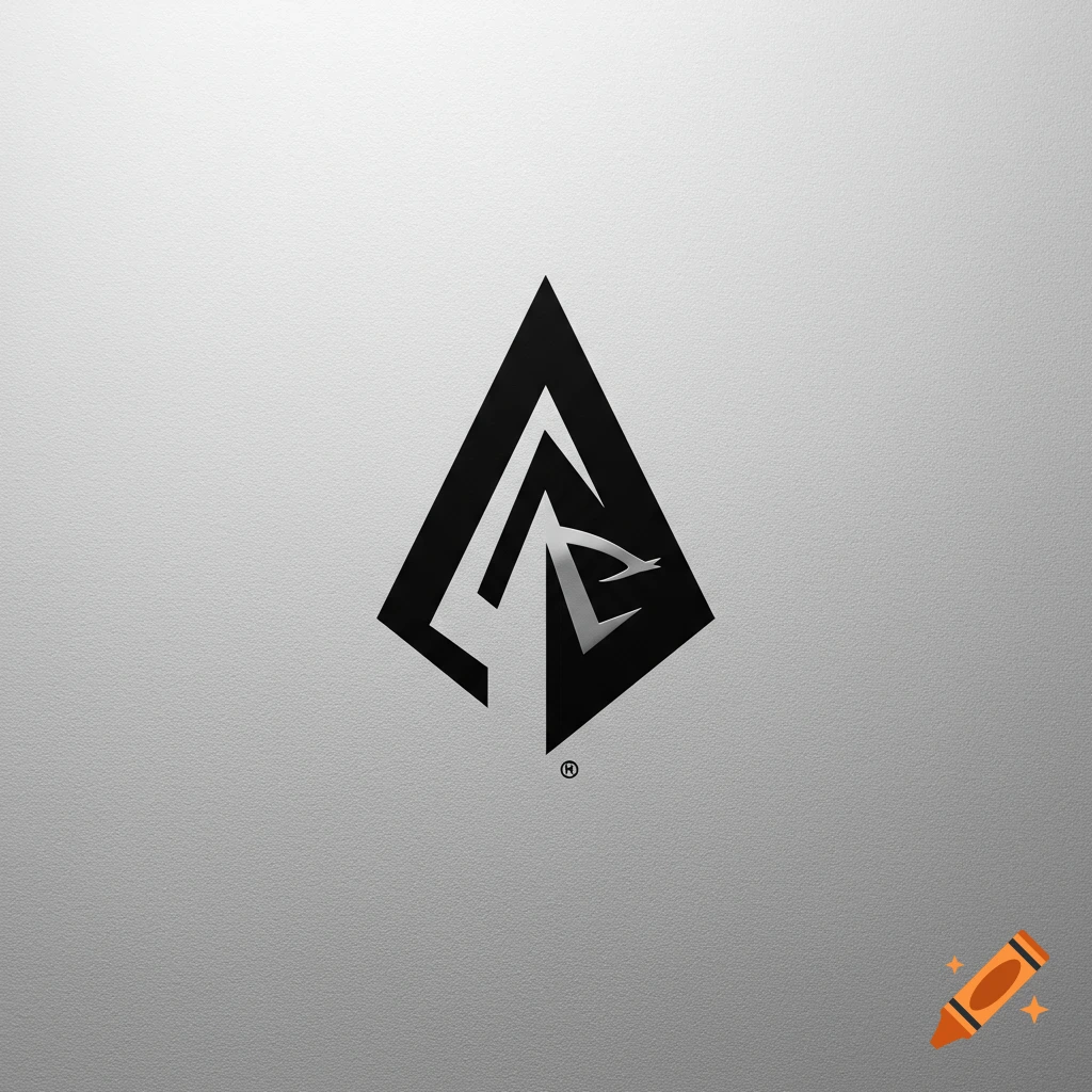 A black and silver geometric logo resembling an abstract arrow or arrowhead on a light gray textured background.