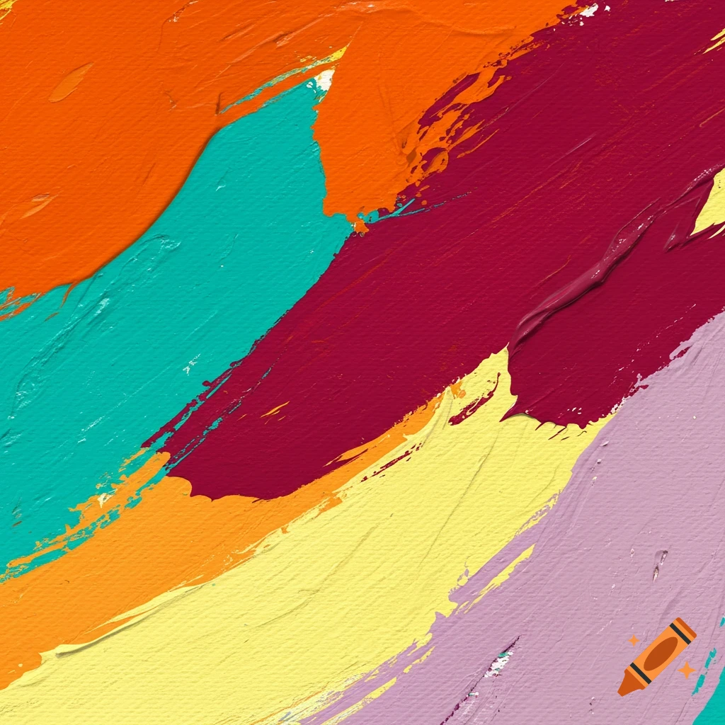 Close-up abstract view of colorful acrylic paint brush strokes on canvas