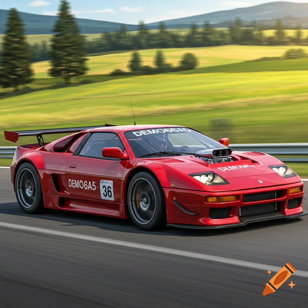 Red sports car racing on a track