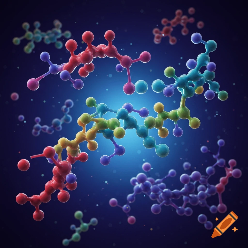 Colorful molecular structures floating