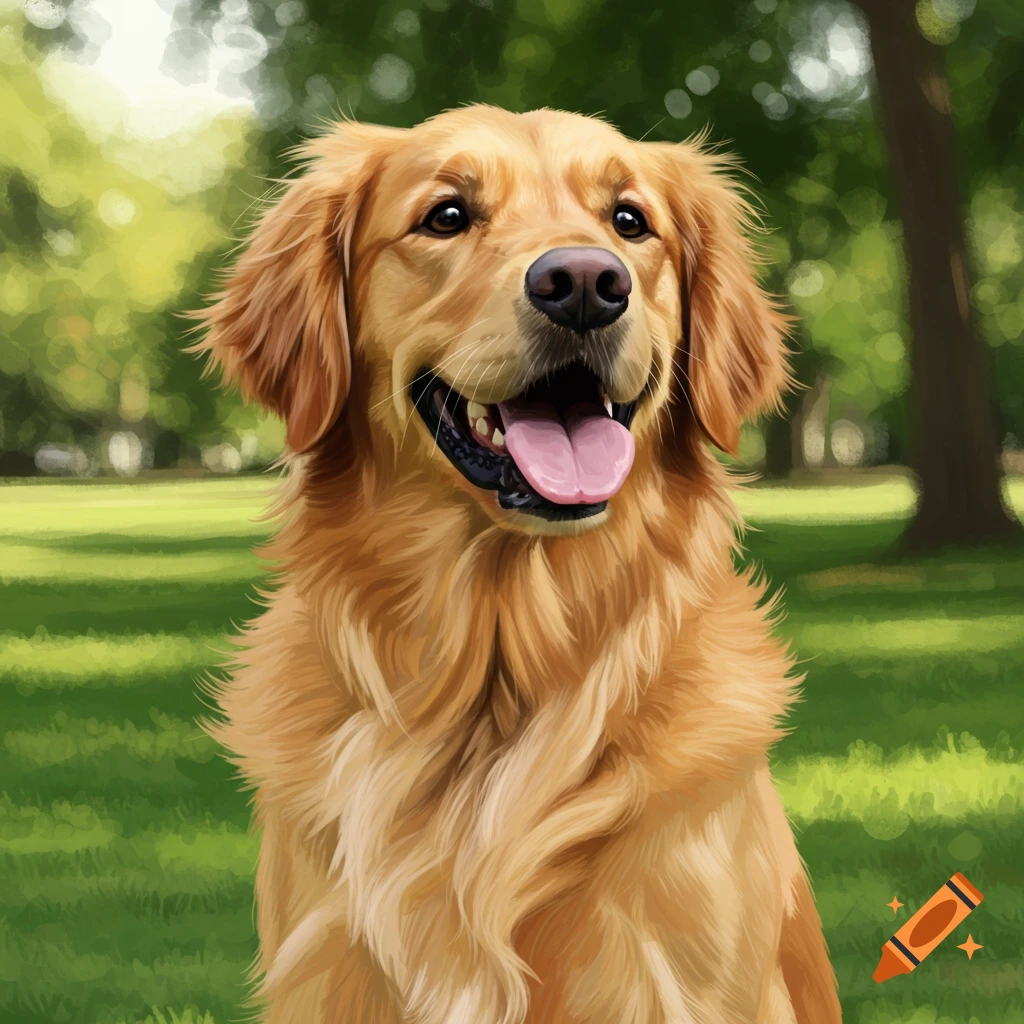 A Golden Retriever dog sitting in a park.