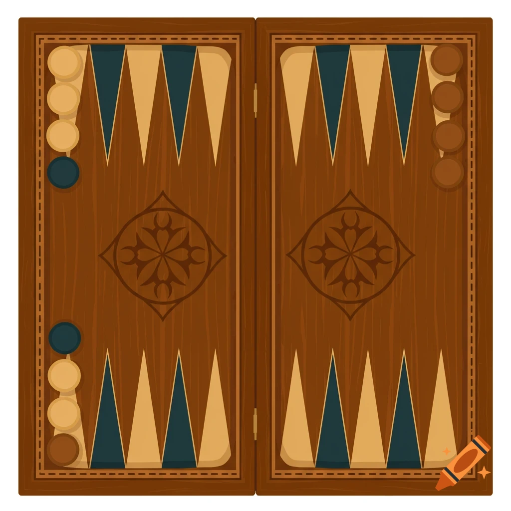 Flat illustration of a classic backgammon board.