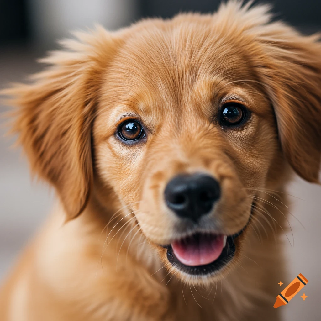 Close-up photo of a cute light brown puppy looking at the camera.