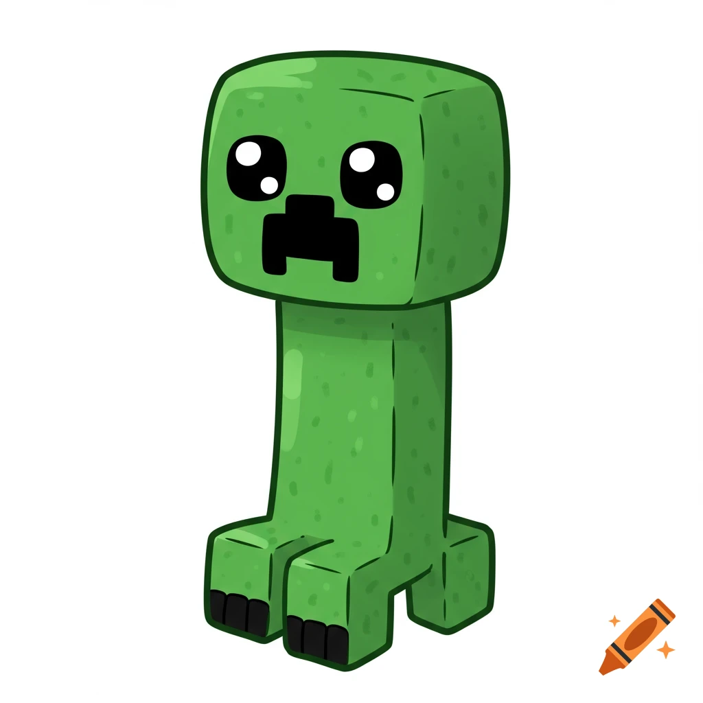 Cute cartoon Minecraft Creeper on white background
