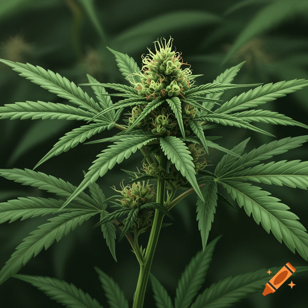 Detailed image of a marijuana plant with buds and leaves