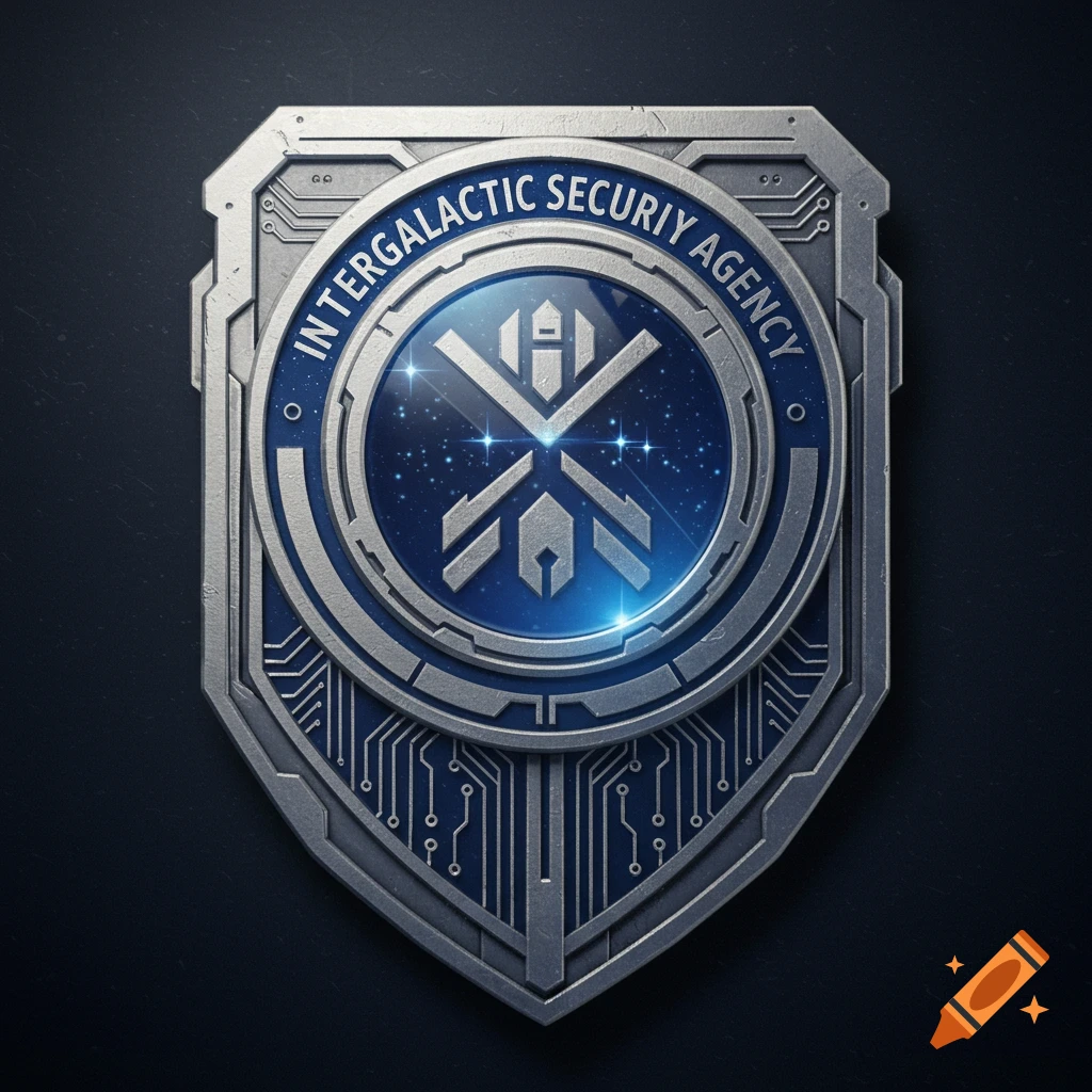 A shield-shaped badge for the Intergalactic Security Agency