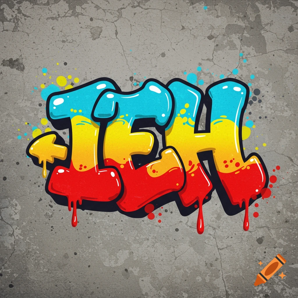 Colorful graffiti text 'IEH' on a concrete wall.