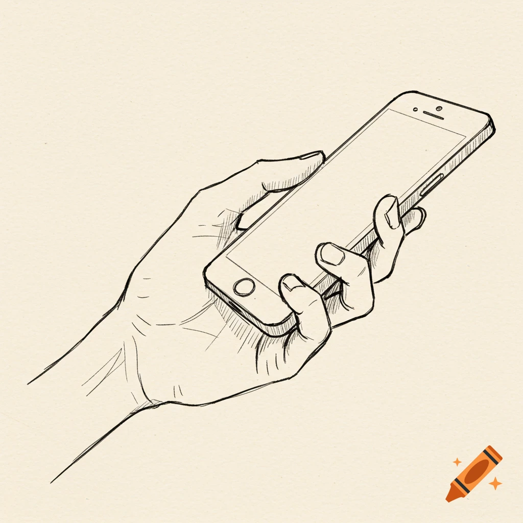 Sketch of a hand holding a phone.