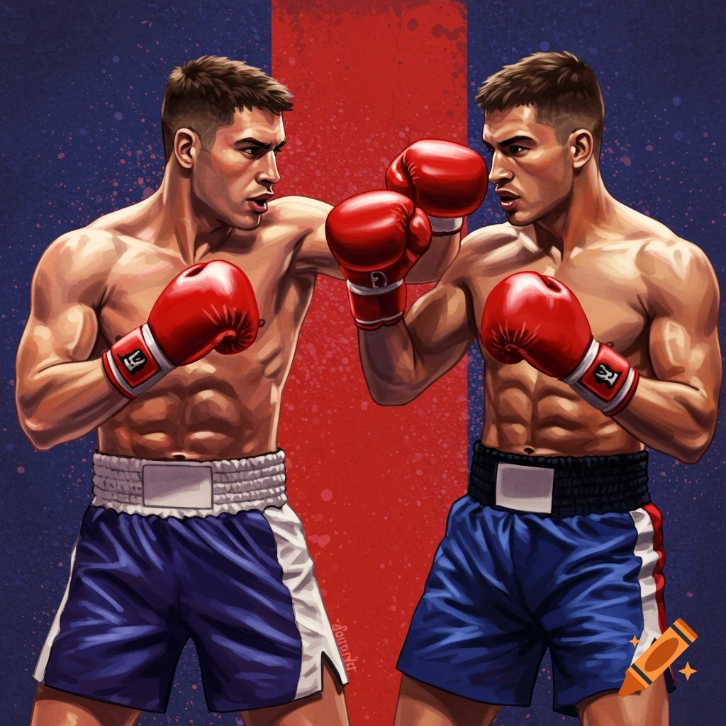 Two boxers facing off