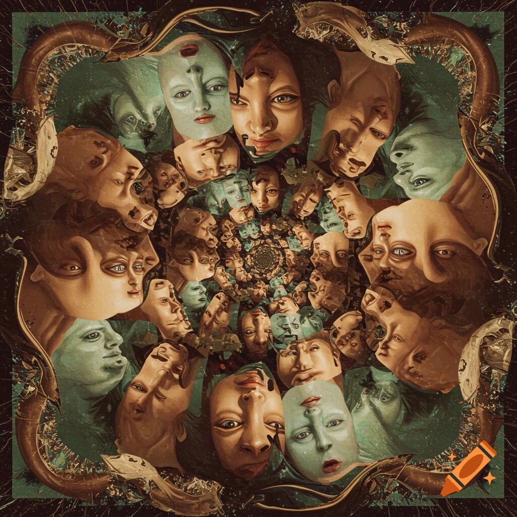 A swirling vortex of distorted human faces