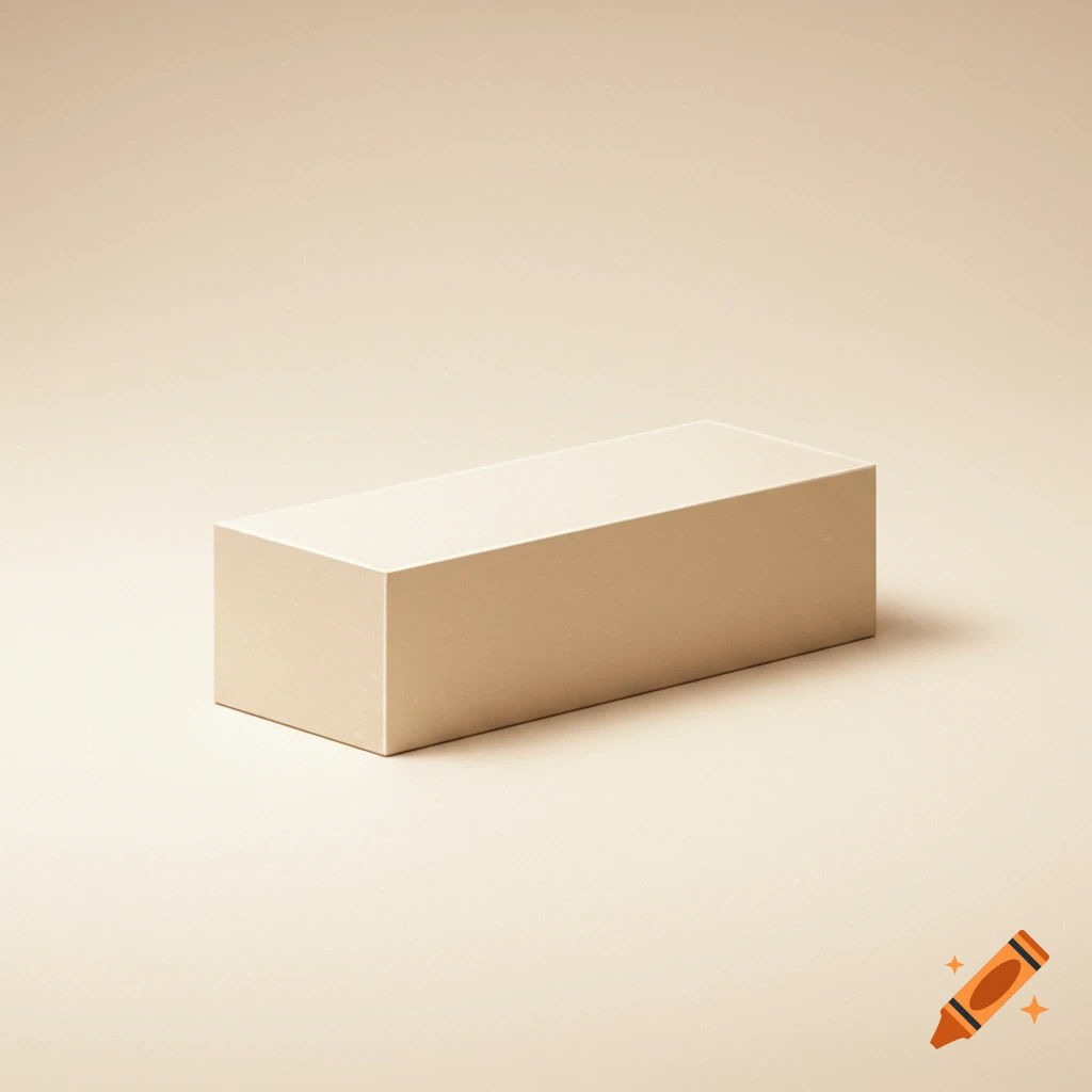 A cream-colored rectangular block on a matching cream background.