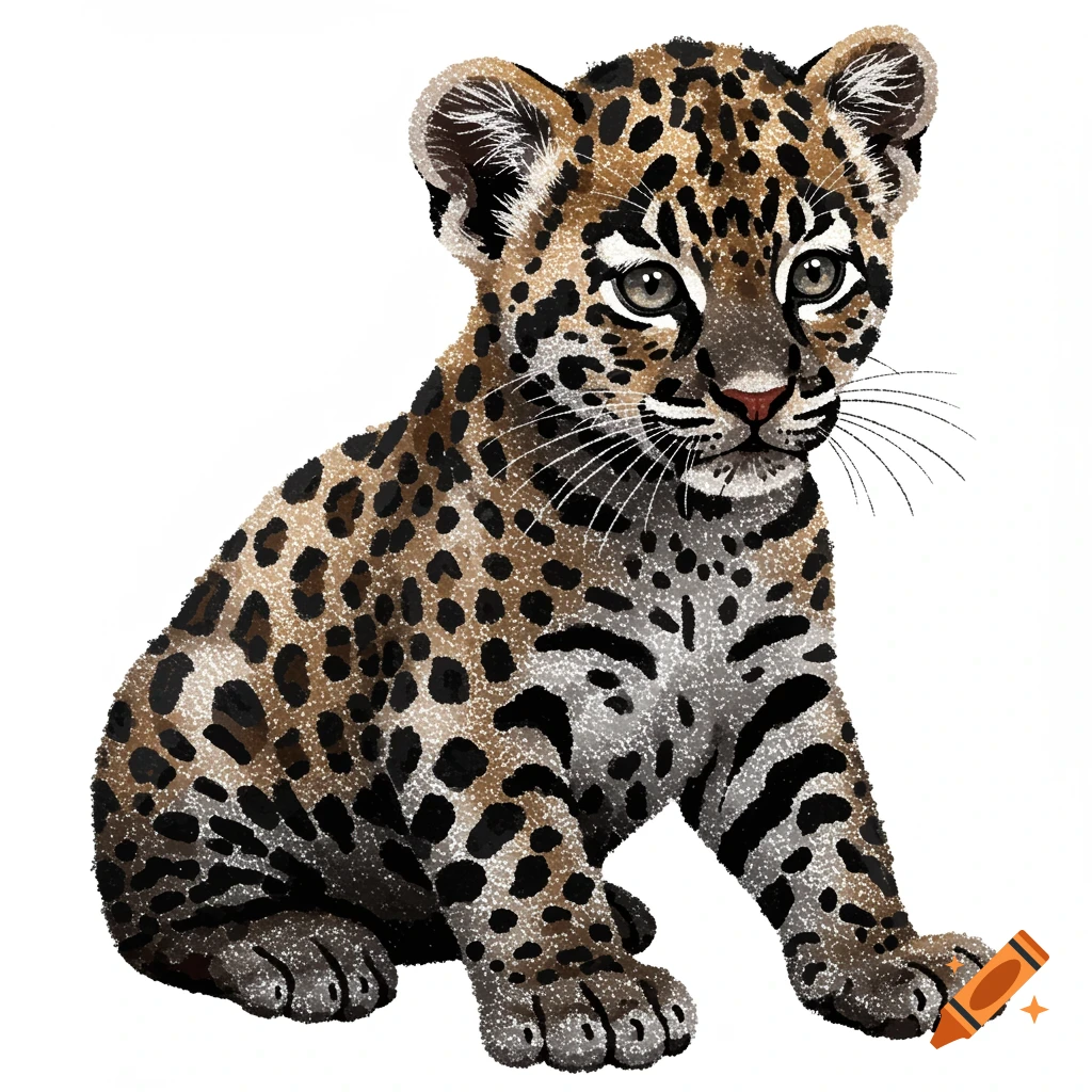 A stylized illustration of a baby leopard sitting.