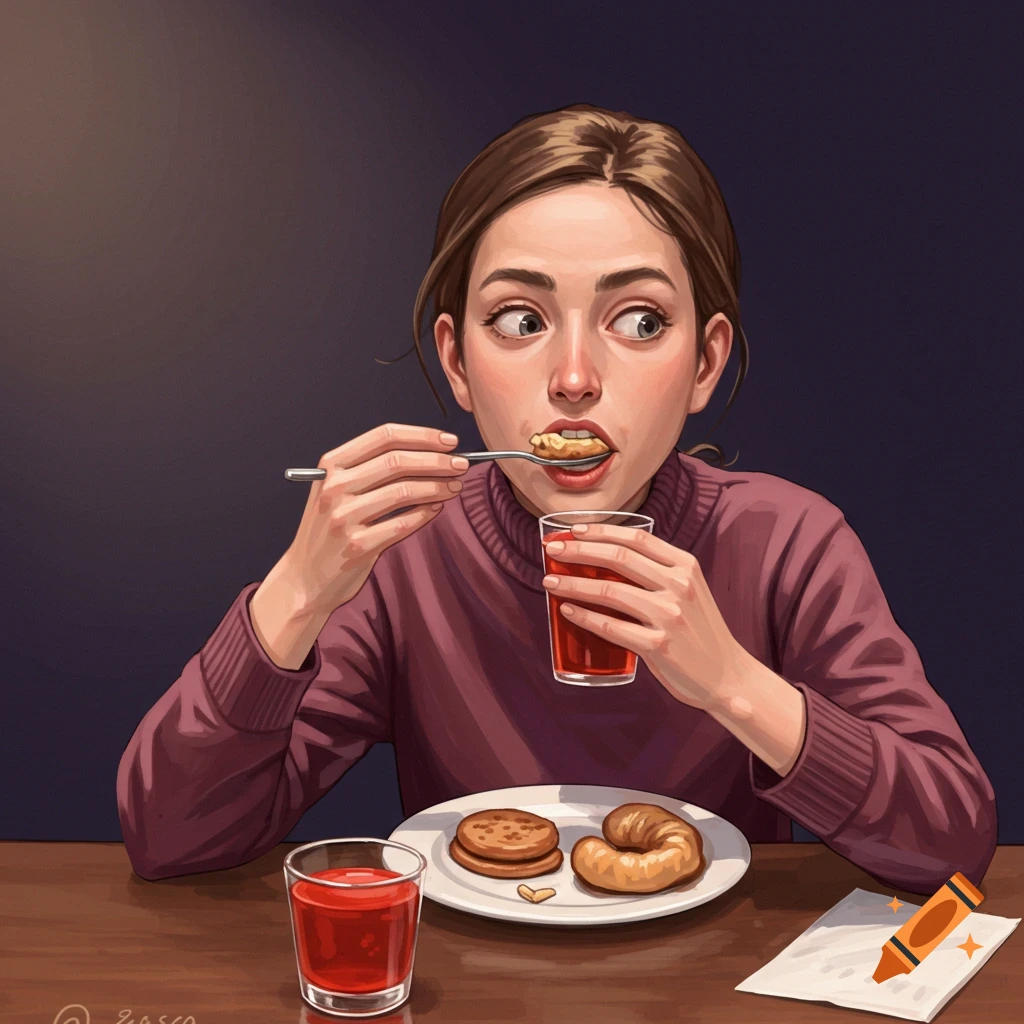 A woman eats at a table.