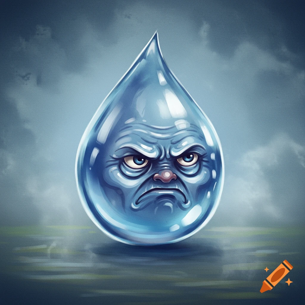 A grumpy blue water drop.