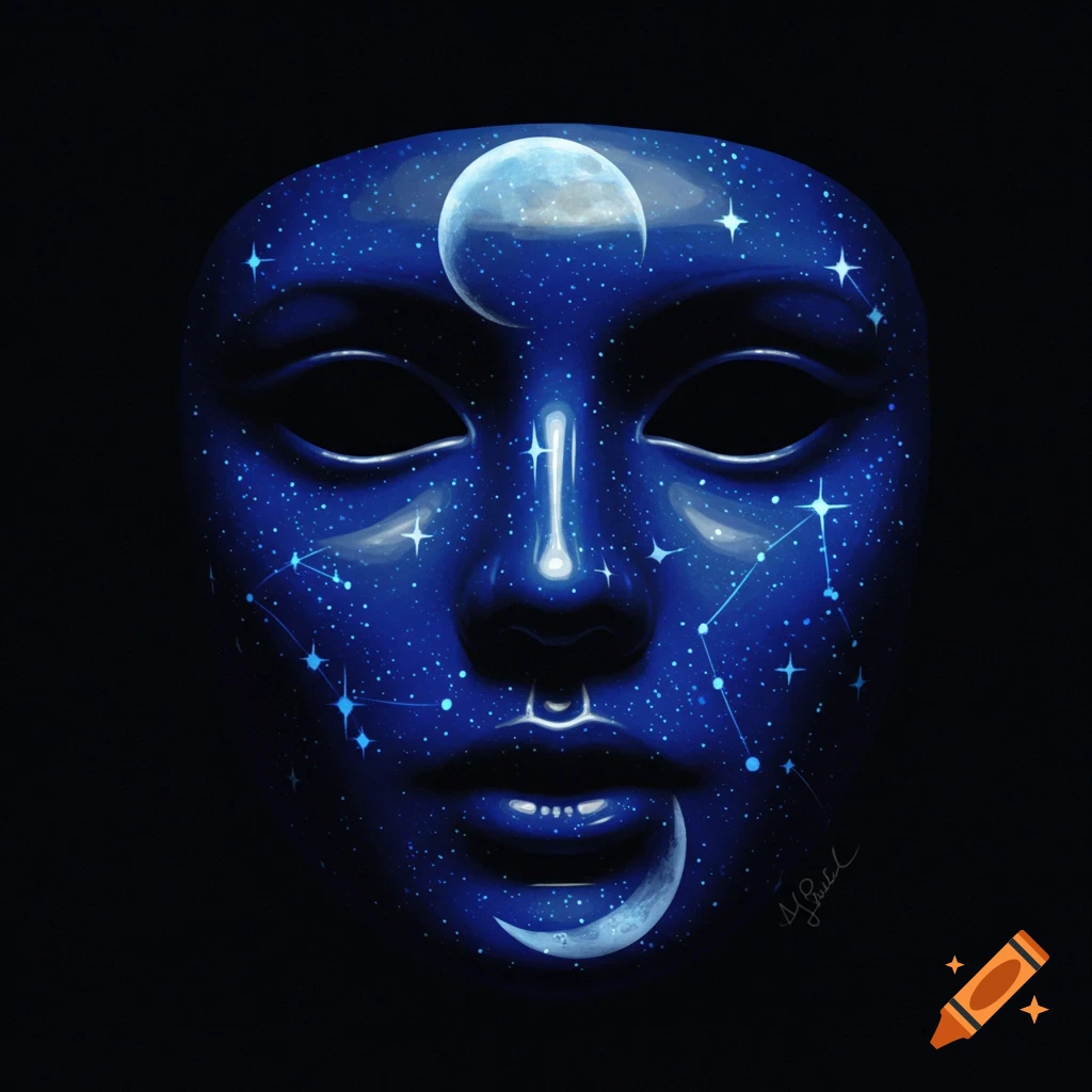 A blue mask covered in stars and a moon.