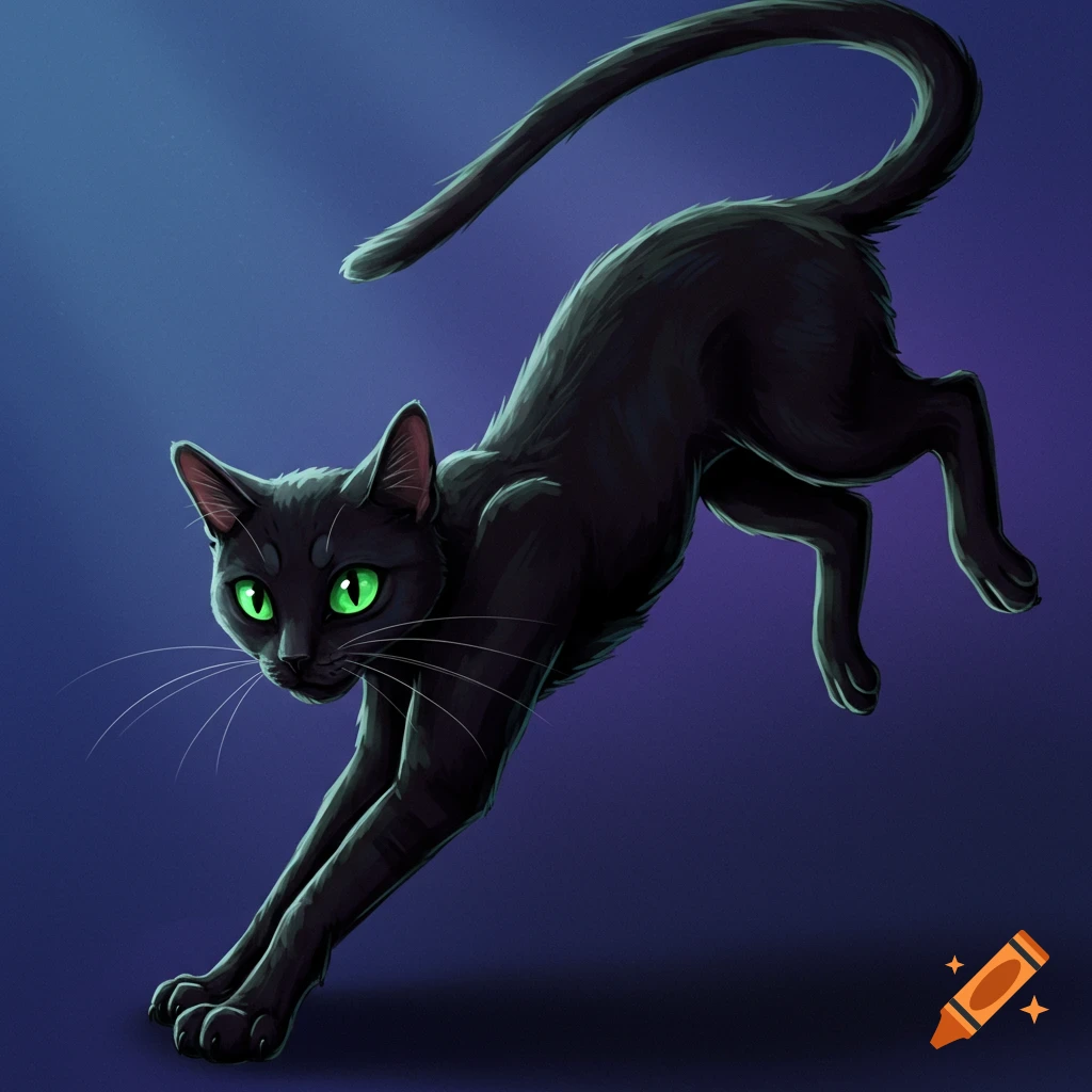 A black cat stretching