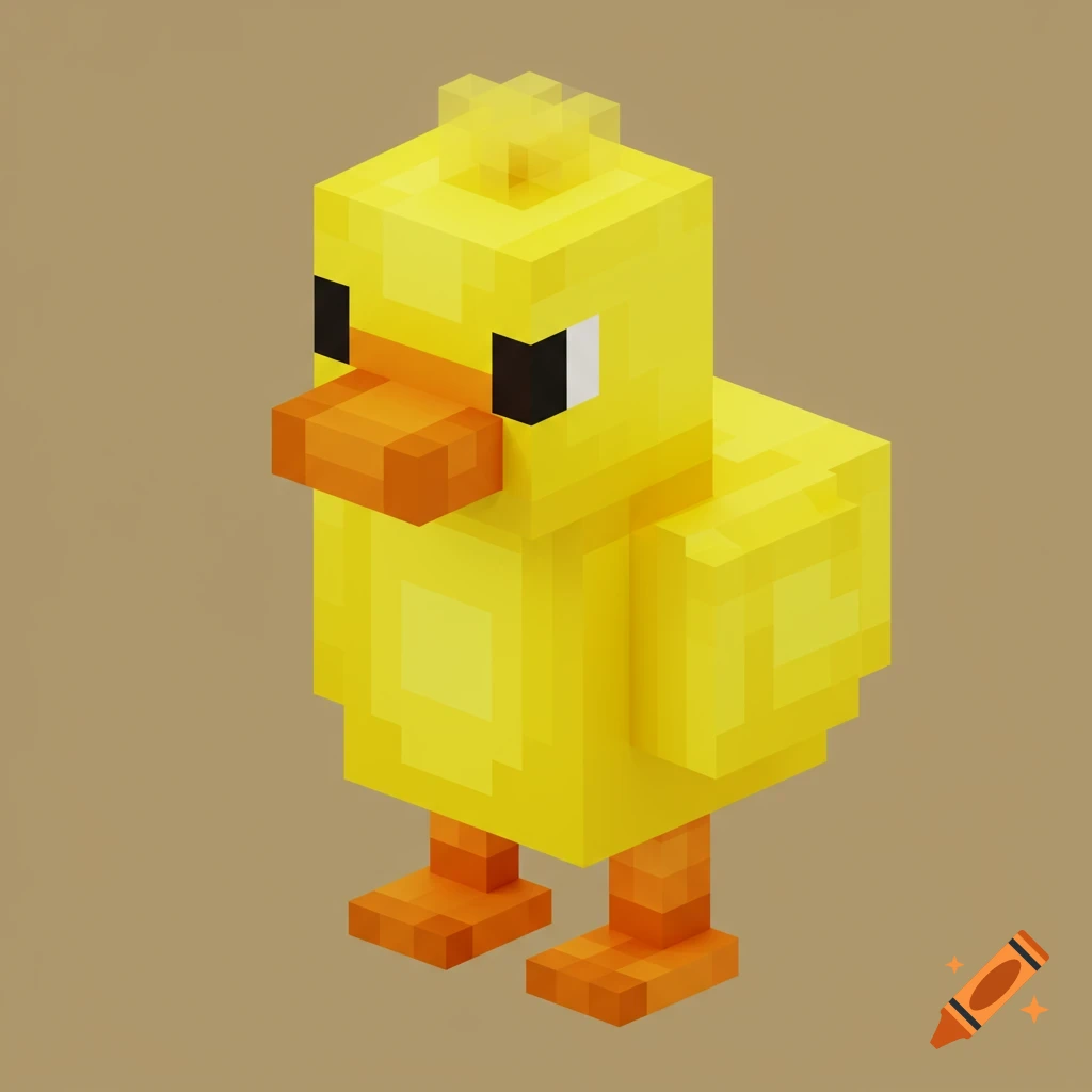 A blocky yellow duck in the style of Minecraft on a tan background.