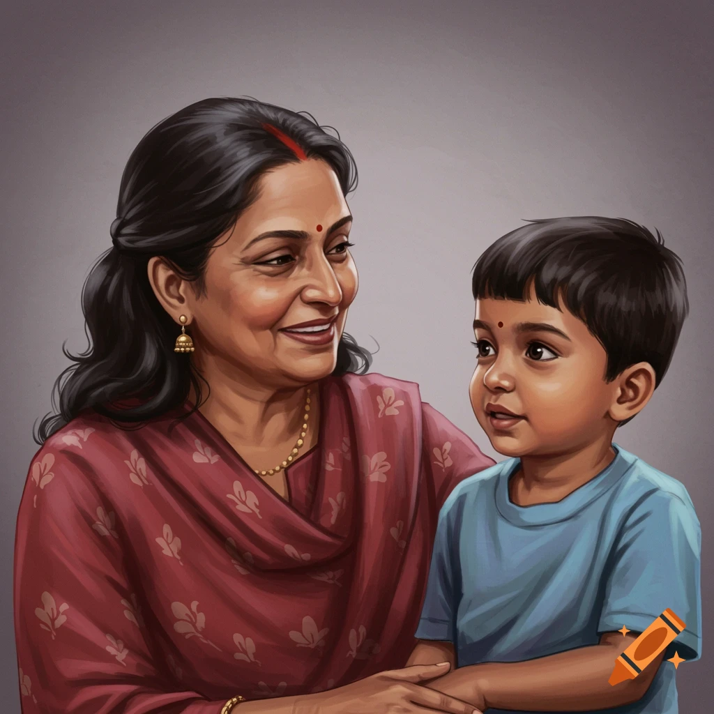 A woman is looking at a young boy.