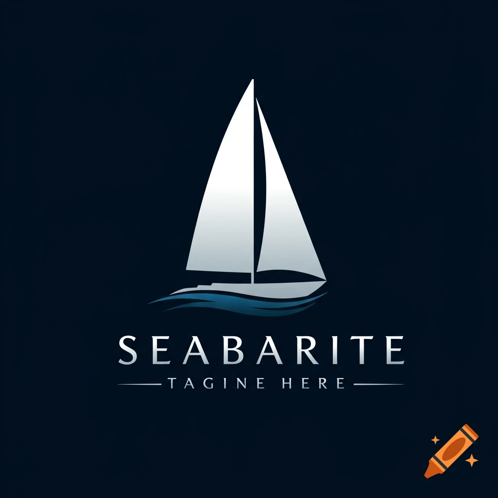 Minimalist logo featuring a white sailboat on blue water.