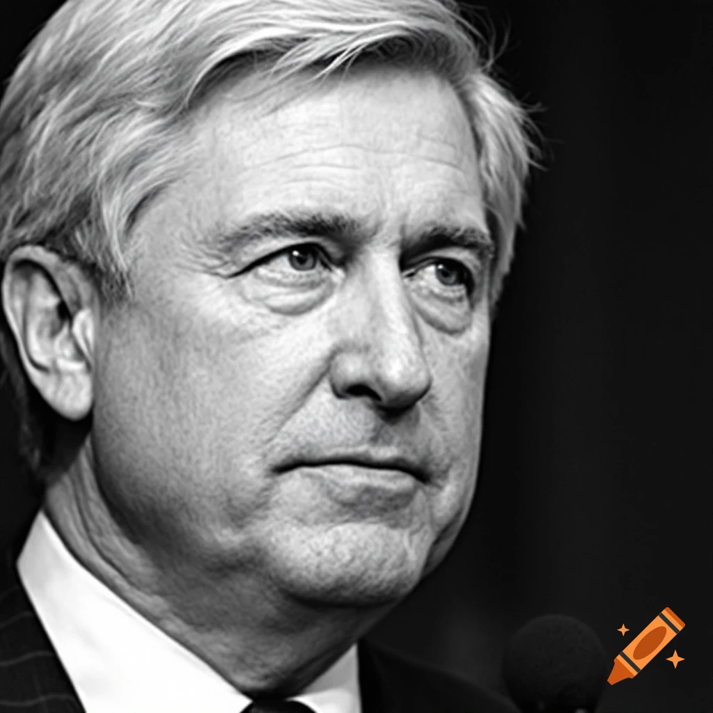 Black and white close-up portrait of a man speaking into a microphone