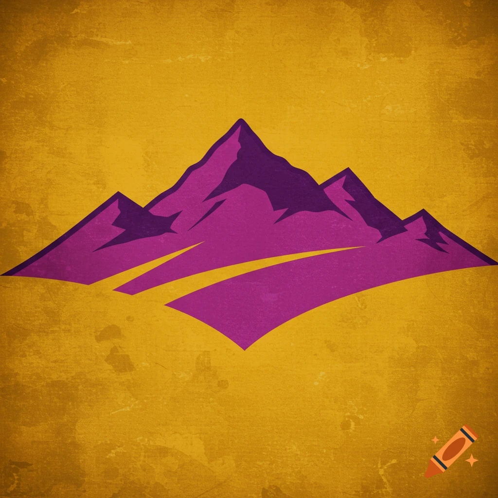 A stylized graphic of purple mountains with yellow stripes on a distressed yellow background.