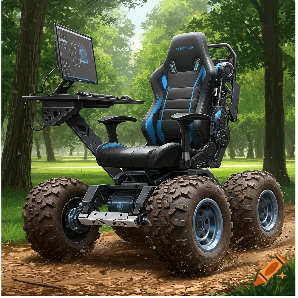 High-end off-road gaming and programming chair with electric motor and ...