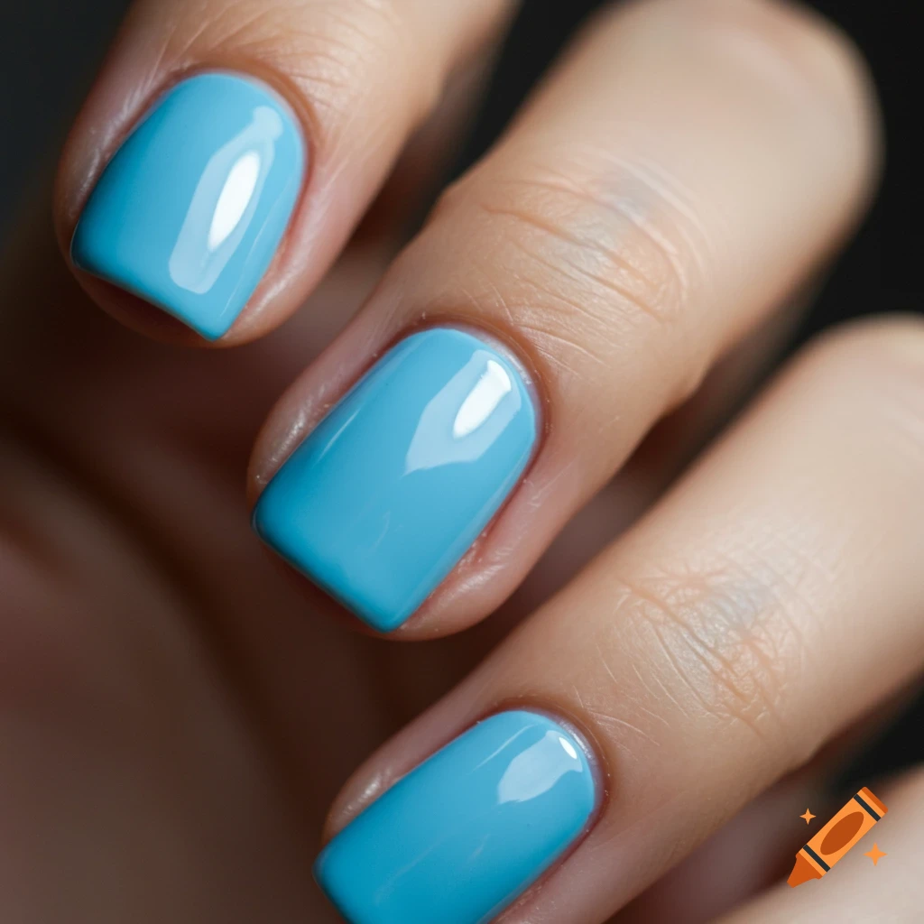 Close up of a hand with bright blue nail polish
