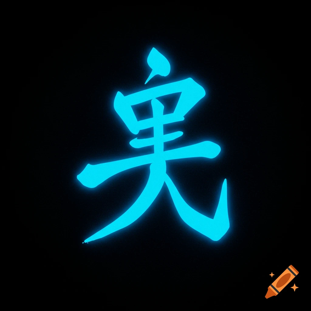 Glowing cyan Hanzi character on a black background.
