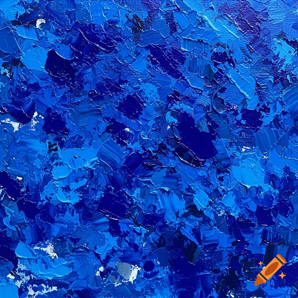 Abstract painting of blue brush strokes.