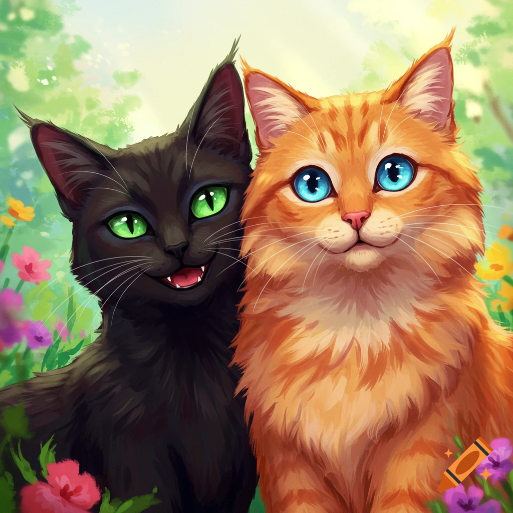 Two cats among flowers