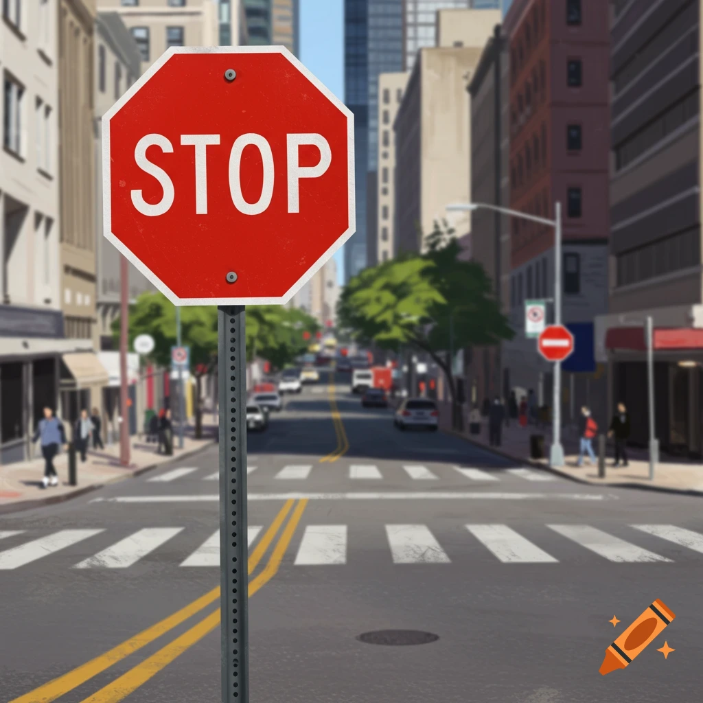 A stop sign on a city street.