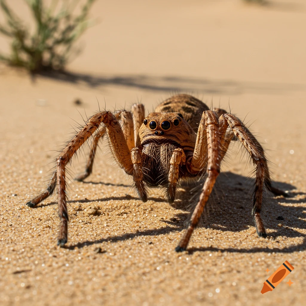 Close-up photo of a camel spider on sand.